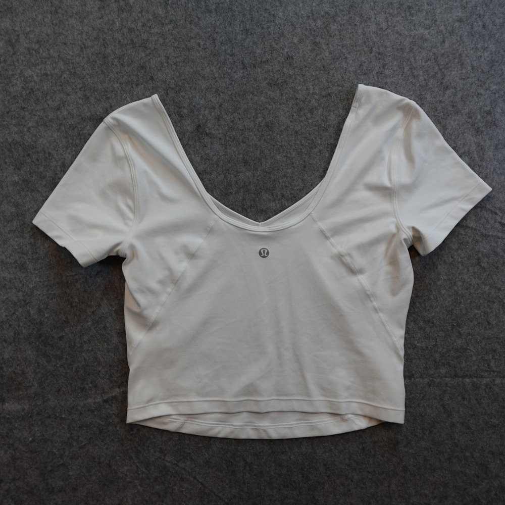 Lululemon Top Womens 4/6? White Align TShirt VNeck Short Sleeve Fitted Cropped - Picture 2 of 7